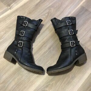Rieker Ladies Black Pebbled Leather Boots Size 39